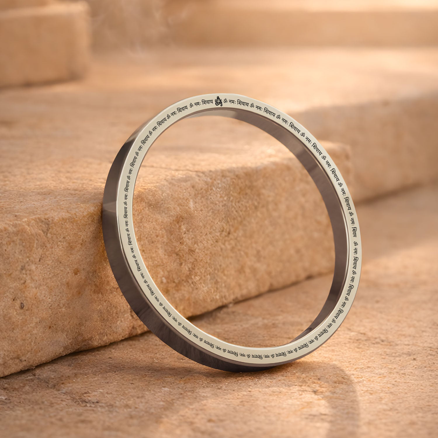 Om Namah Shivay MicroCarved Classic Round Kada Silver