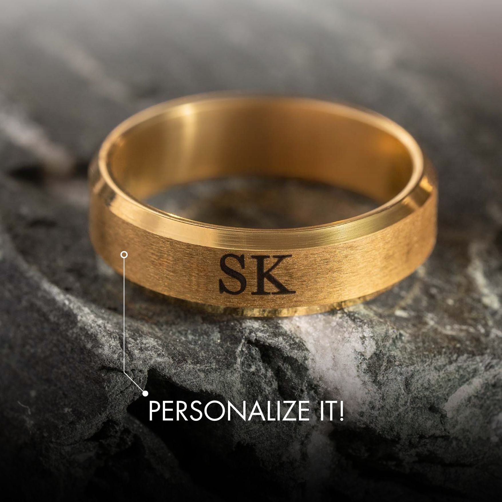 Personalised Gold Beveled Ring