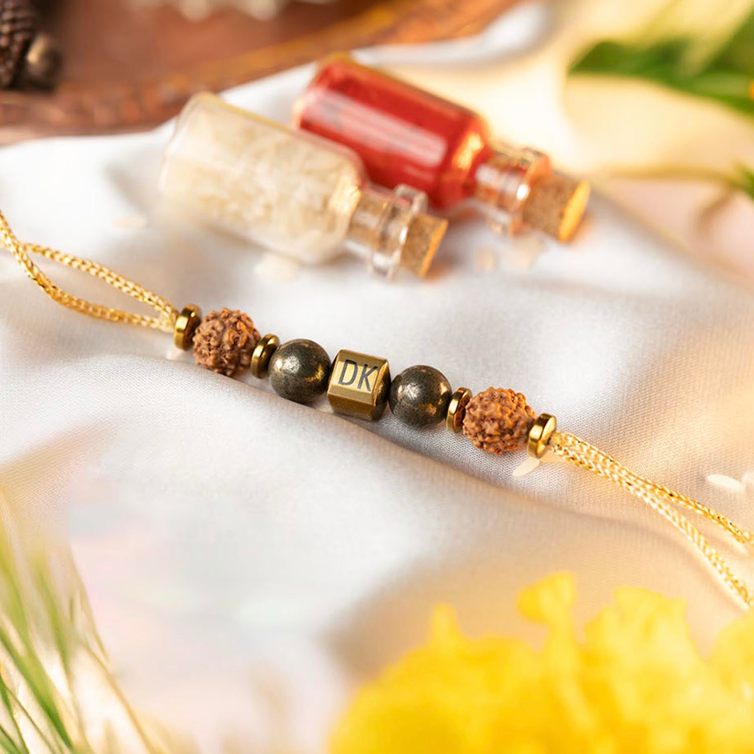 Personalised Prosperity Pyrite Rudraksh Rakhi