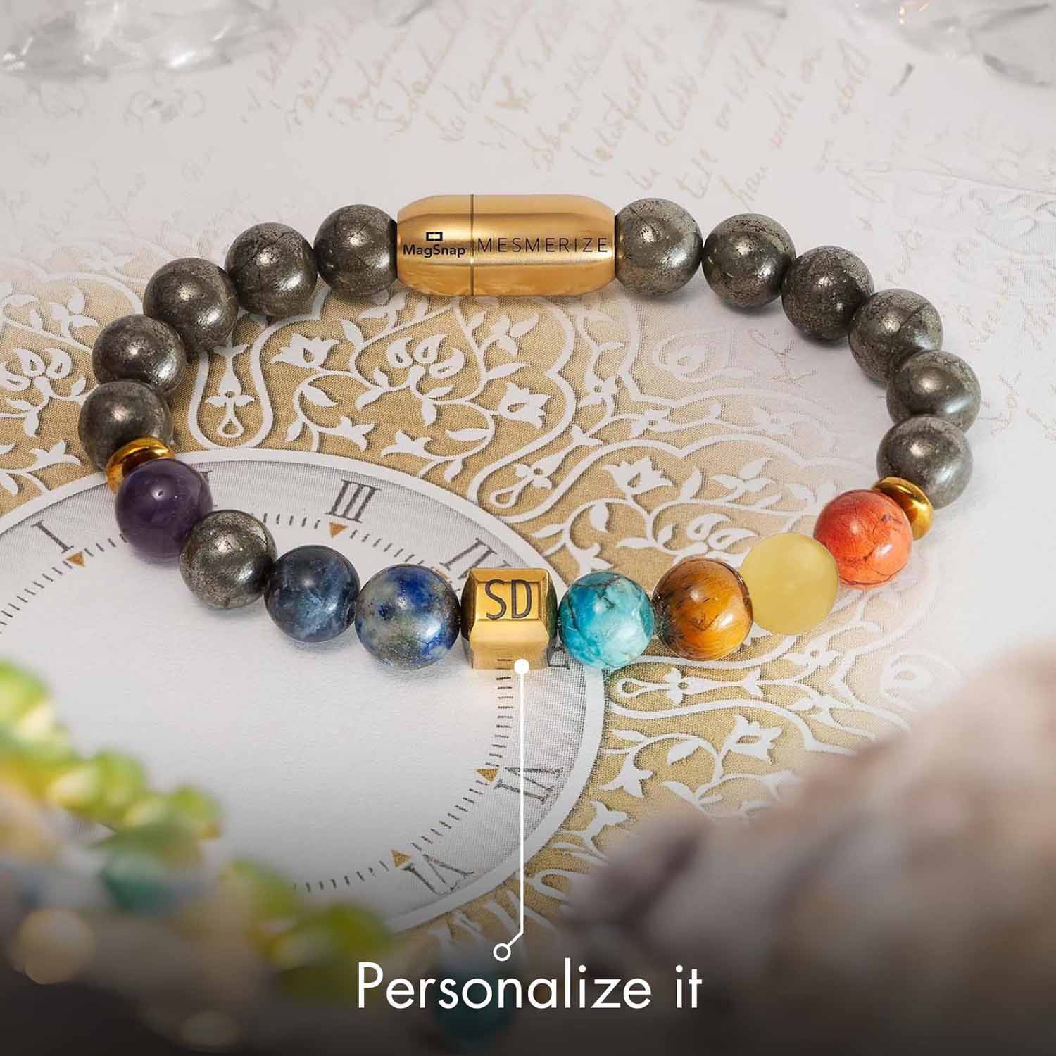 Buy Men's Magnetic Pyrite Bracelet with Chakra Stones Mesmerize