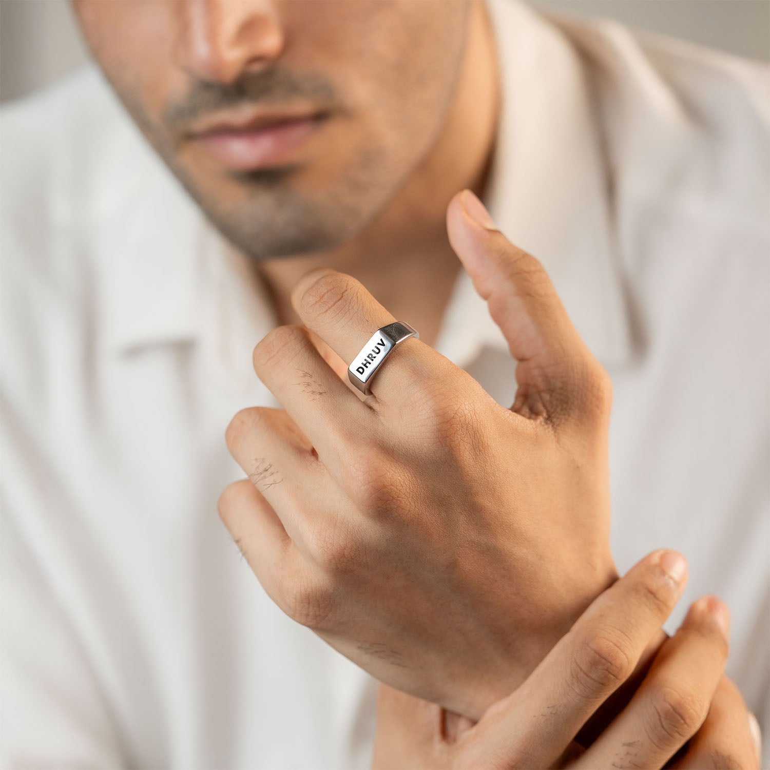 Personalised Silver Noir Band Ring