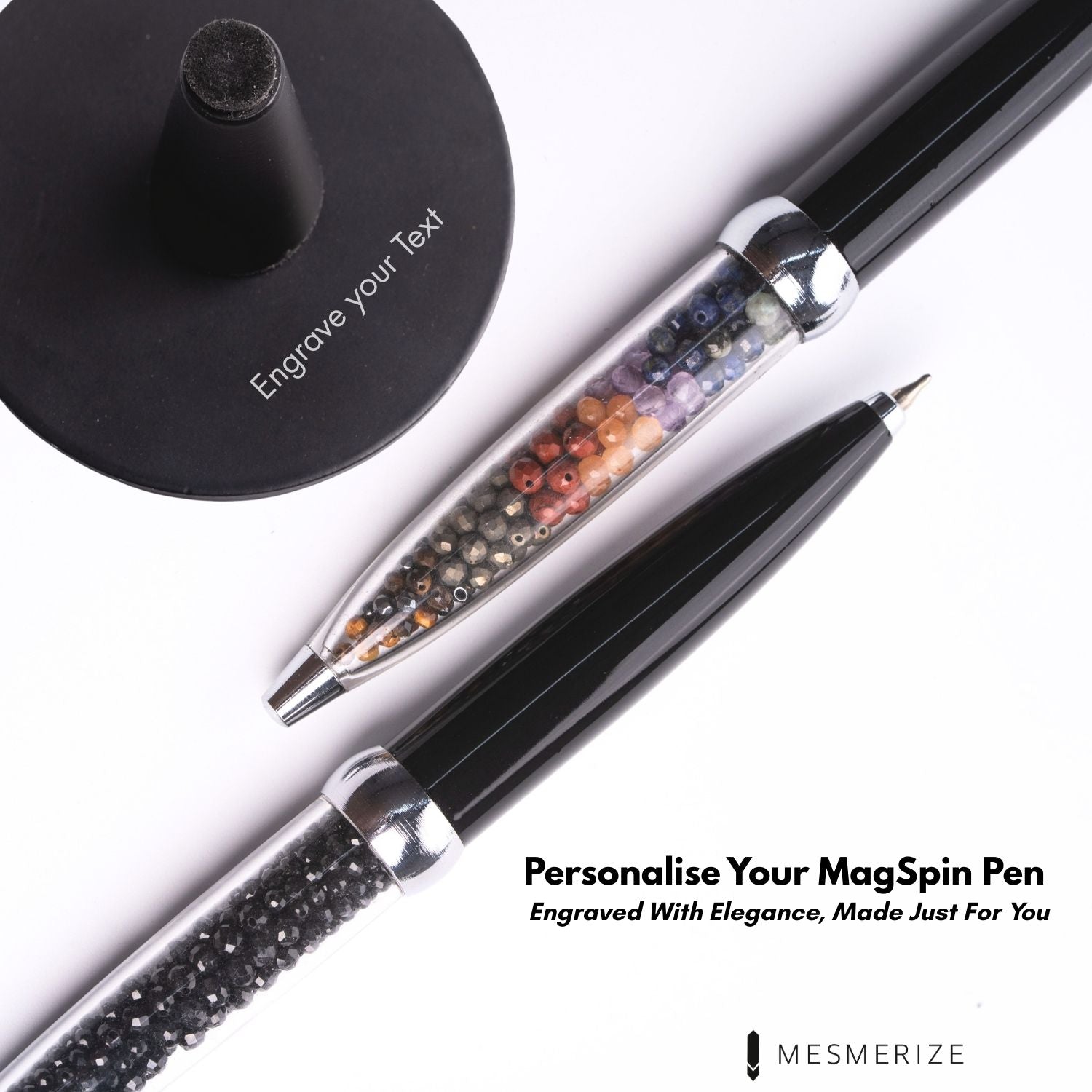 Personalised Black Spinel MagSpin Rotating Desk Pen with DryFlow Ink