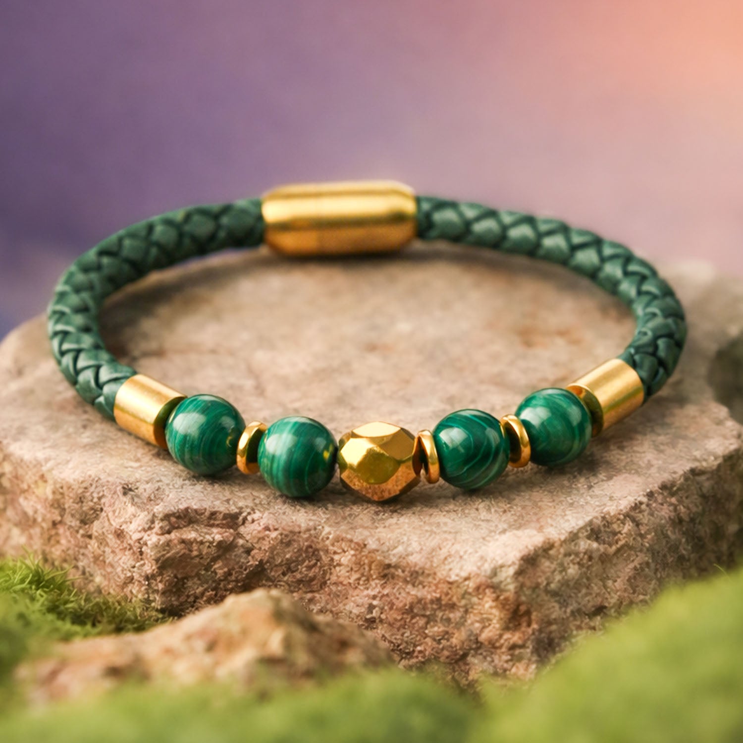 Prosperity Malachite Natural Stone NeoLeather Bracelet With MagSnap2