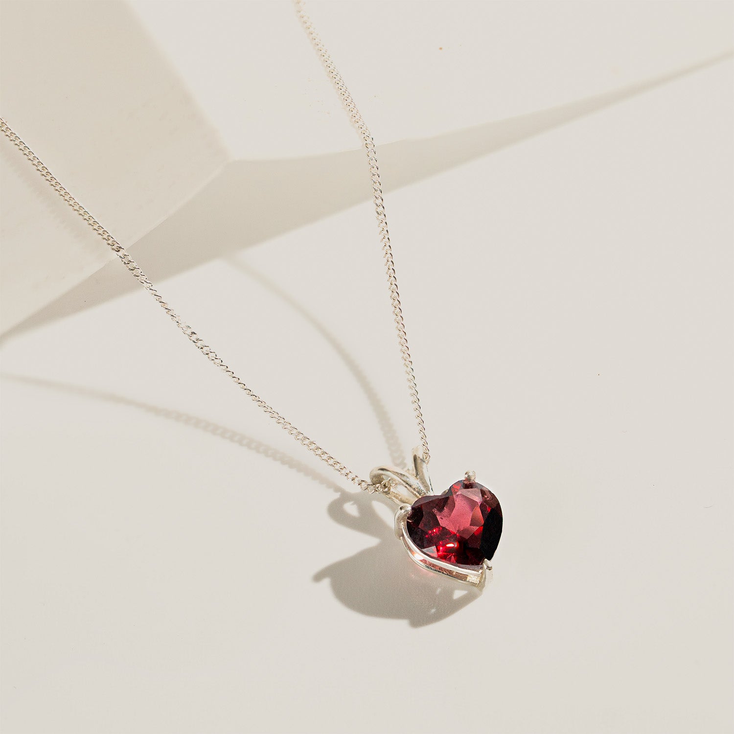 Pure 925 Silver Heart Necklace With Garnet Gemstone- Mesmerize India