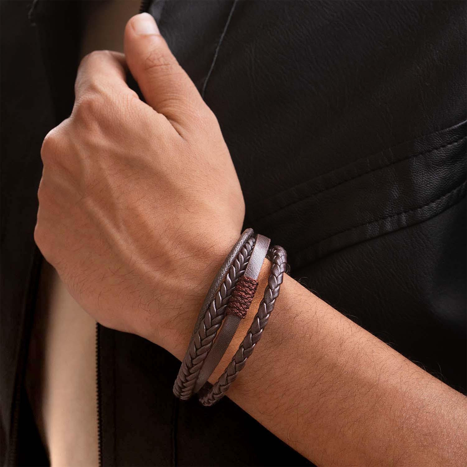 Rebel Grip Draped NeoLeather Bracelet with MagSlide Brown