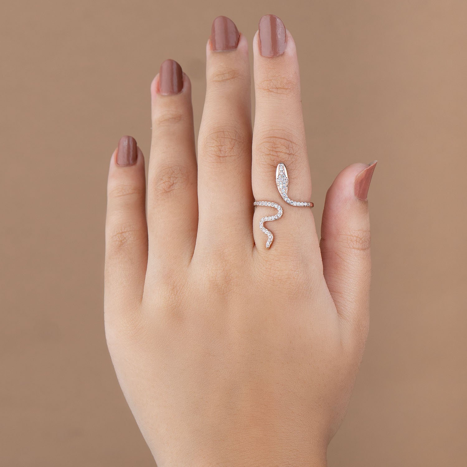 W Premium Jewellery Rose Gold Adjustable Diamond Snake Ring
