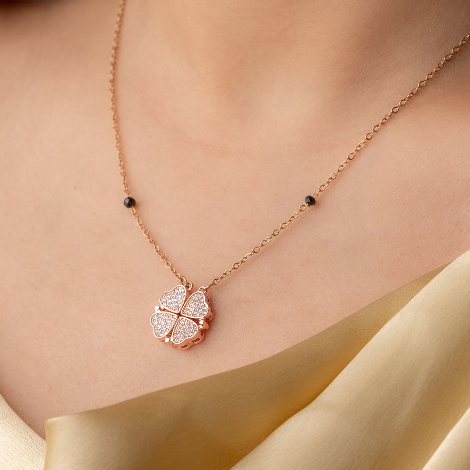 Rose Gold Diamond Clover Heart Mangalsutra - Main Image