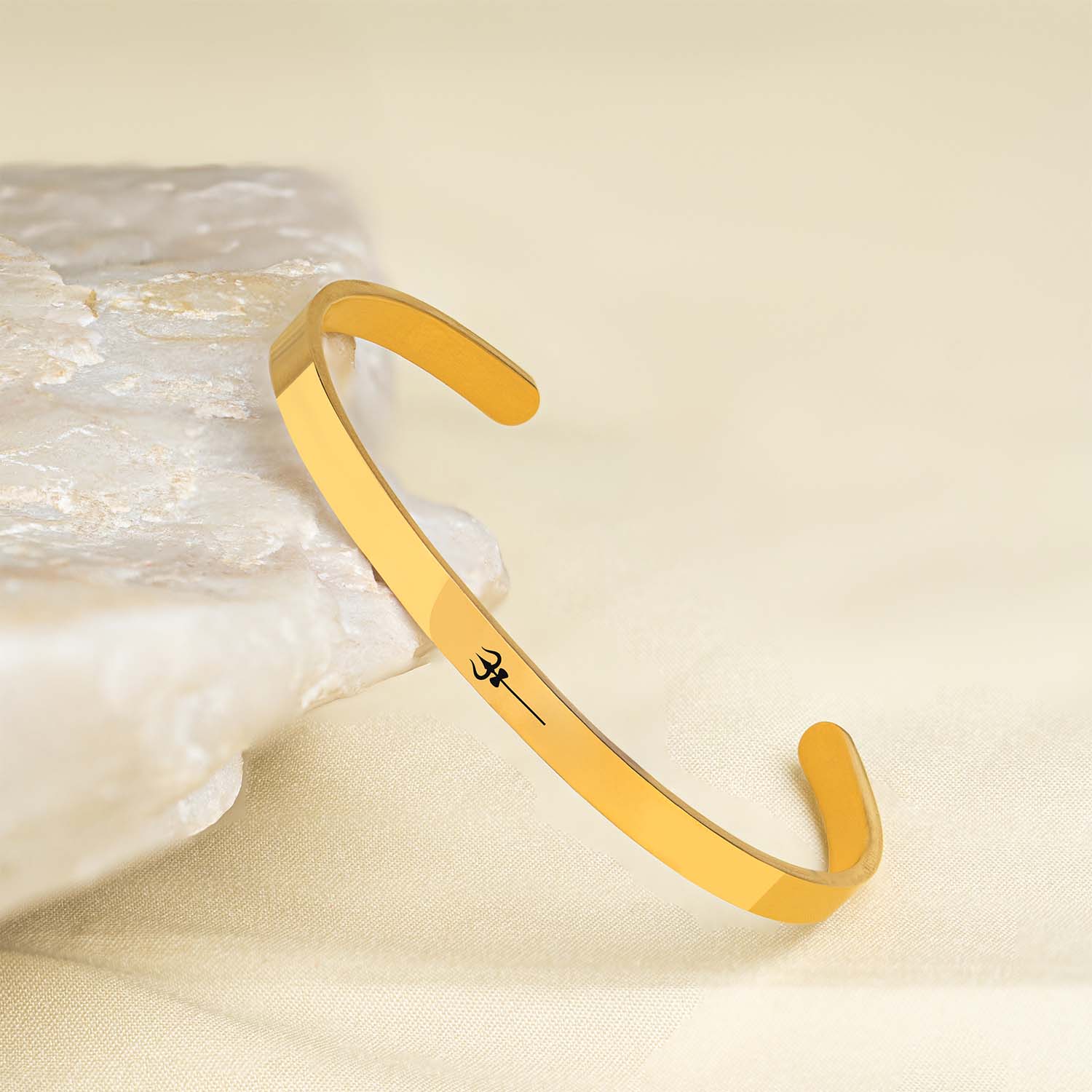Shiv Trishul Gloss Cuff Adjustable Bracelet Gold