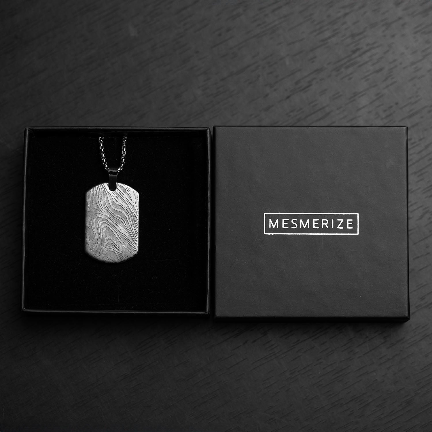 Damascus Steel Army Dog Tag Necklace Silver