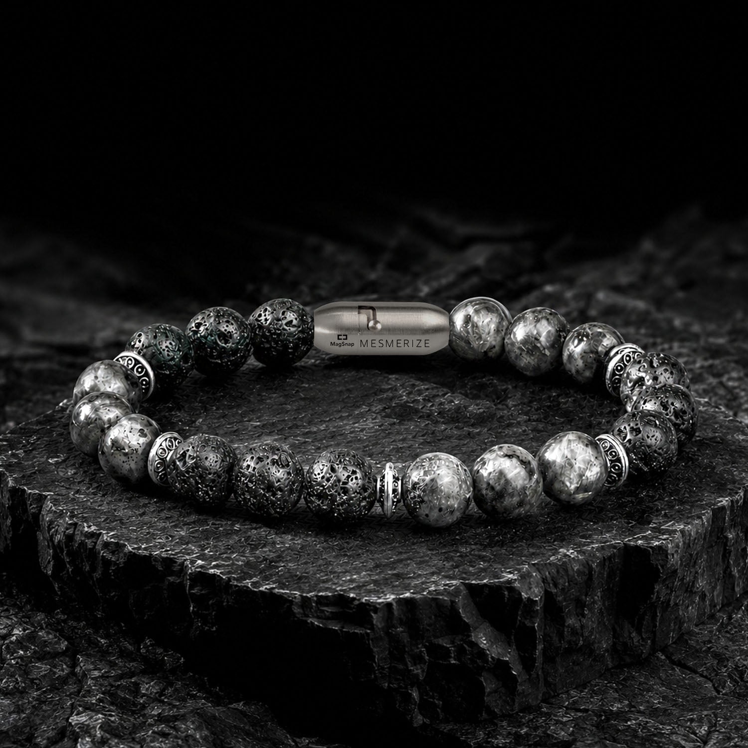 Natural Stone Jewellery Spiritual Lava and Larvikite Natural Stone Bracelet with MagSnap