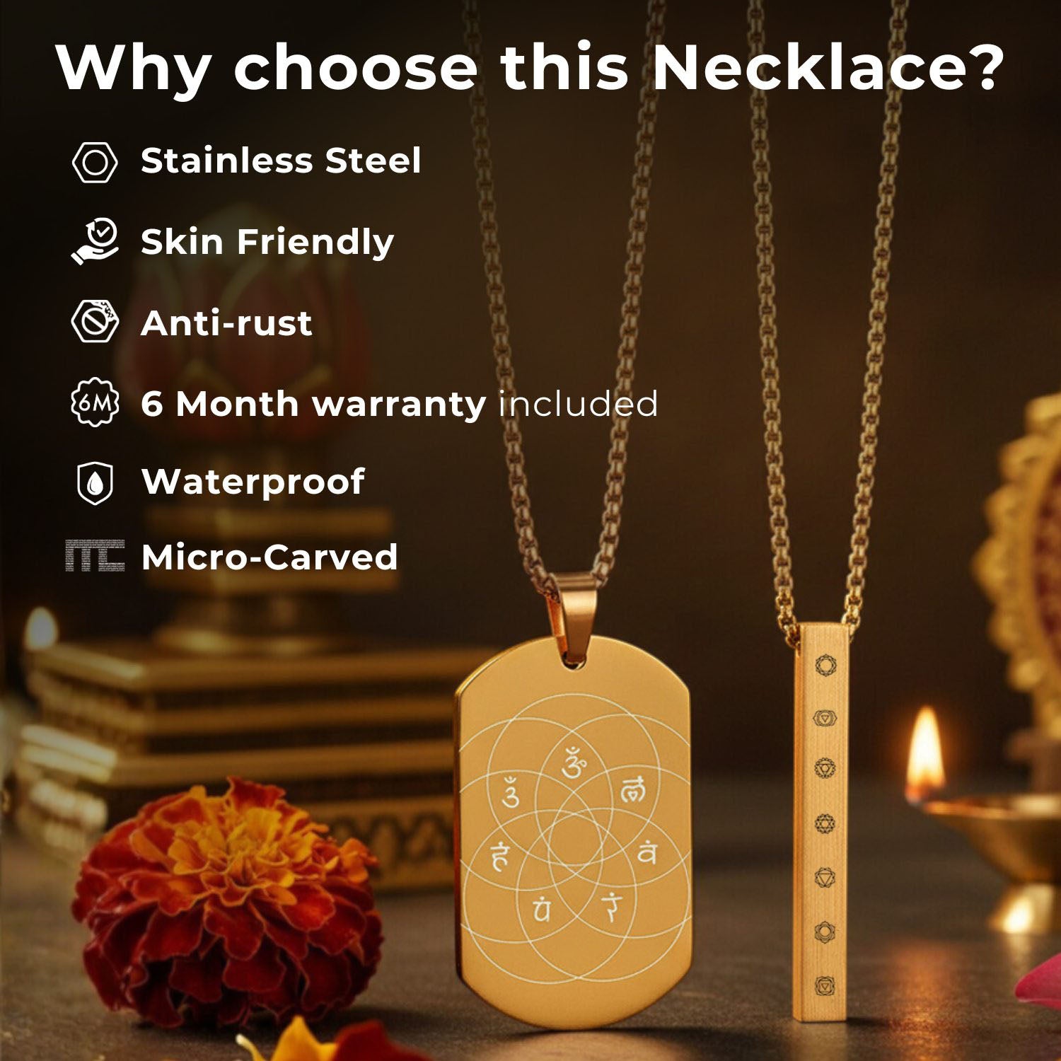 Ram MicroCarved Inlay Tag Necklace Gold