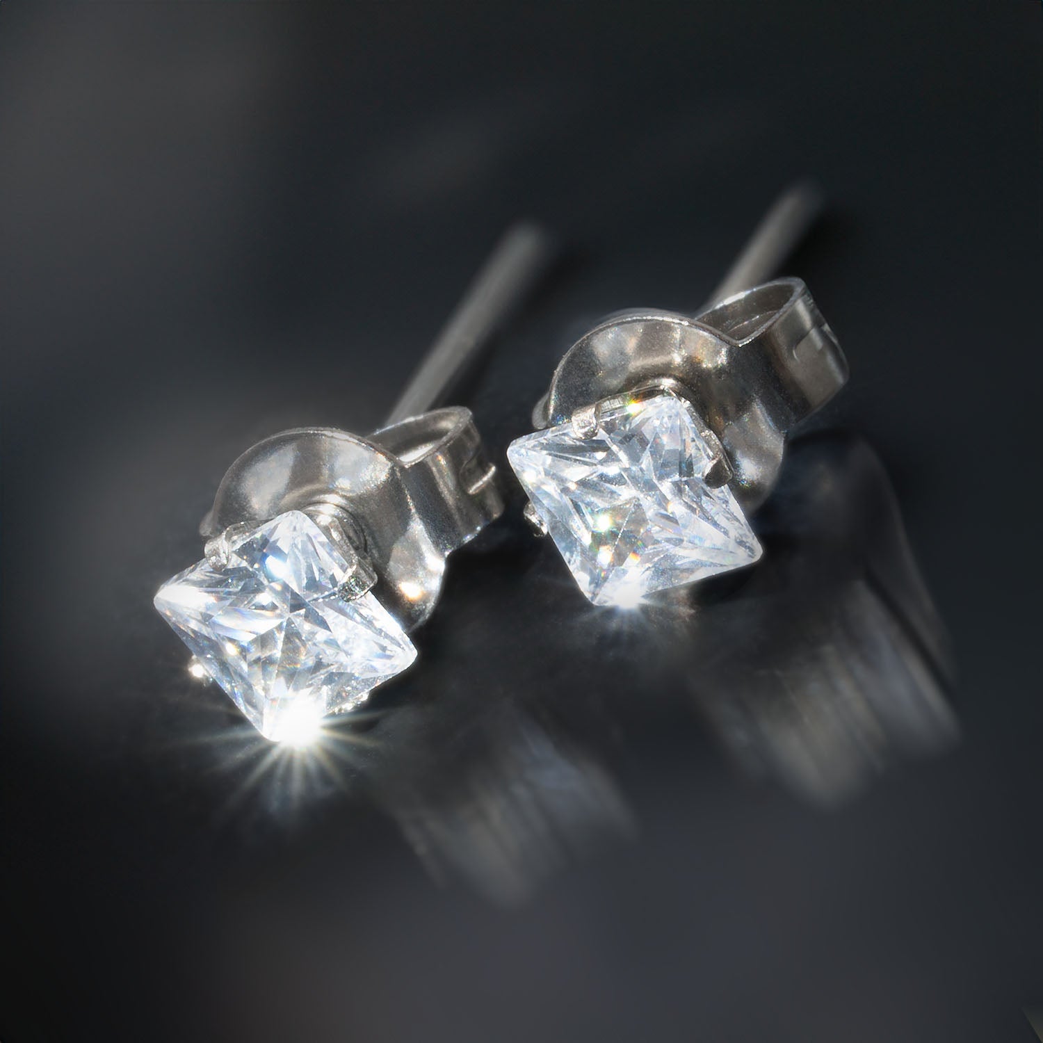 Silver Diamond selling Square Stud Earrings