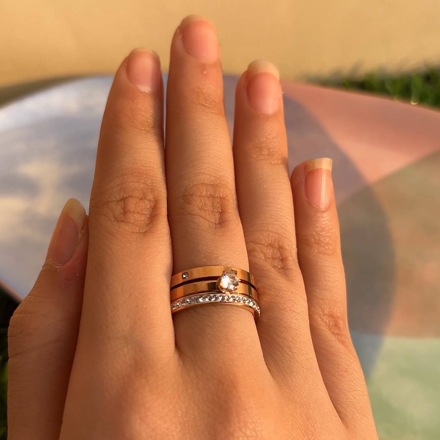 Three stacked wedding on sale rings