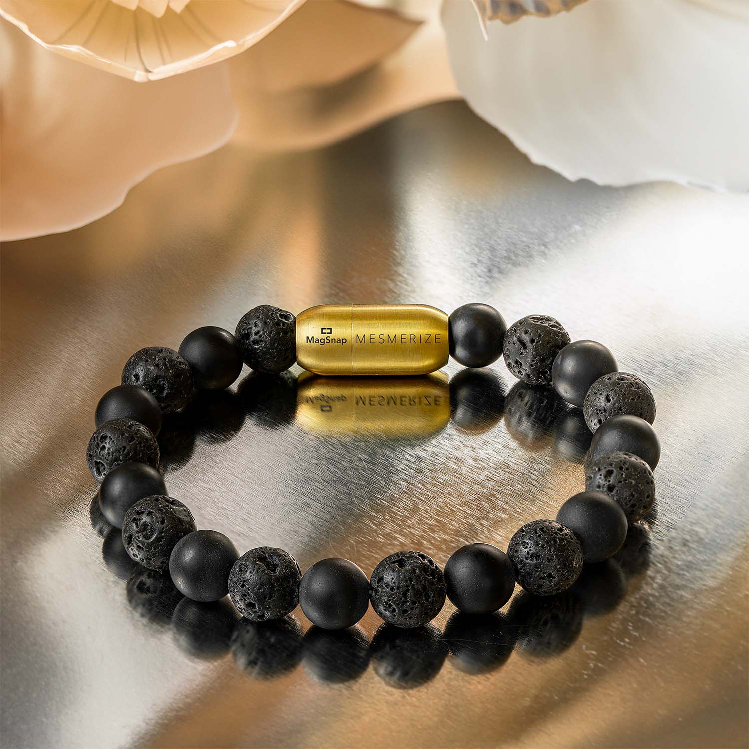 Stealth Matte Black Onyx and Lava Natural Stone Bracelet