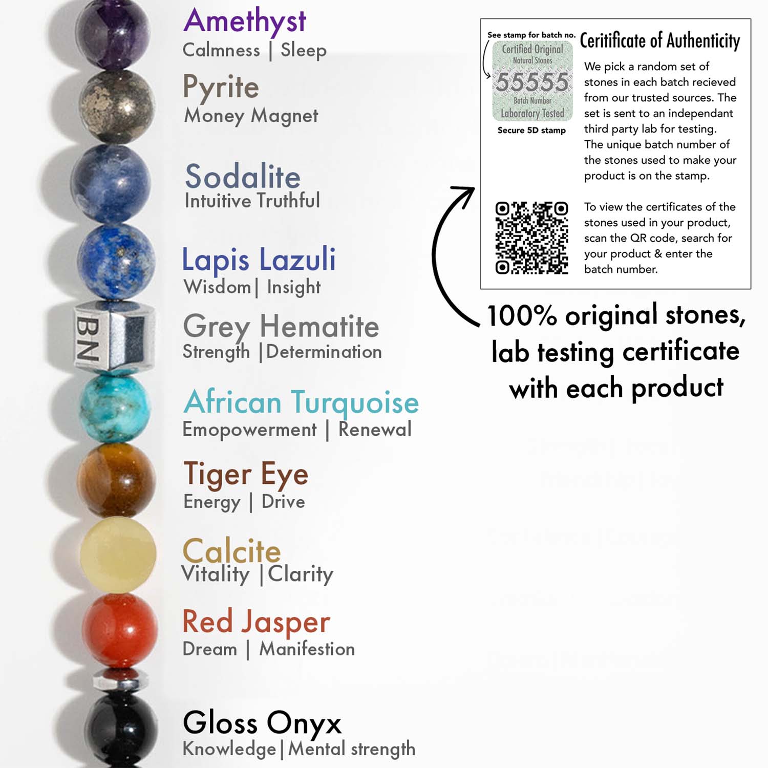 Non Personalised Super 9 Chakra Natural Stone Bracelet With Magsnap2