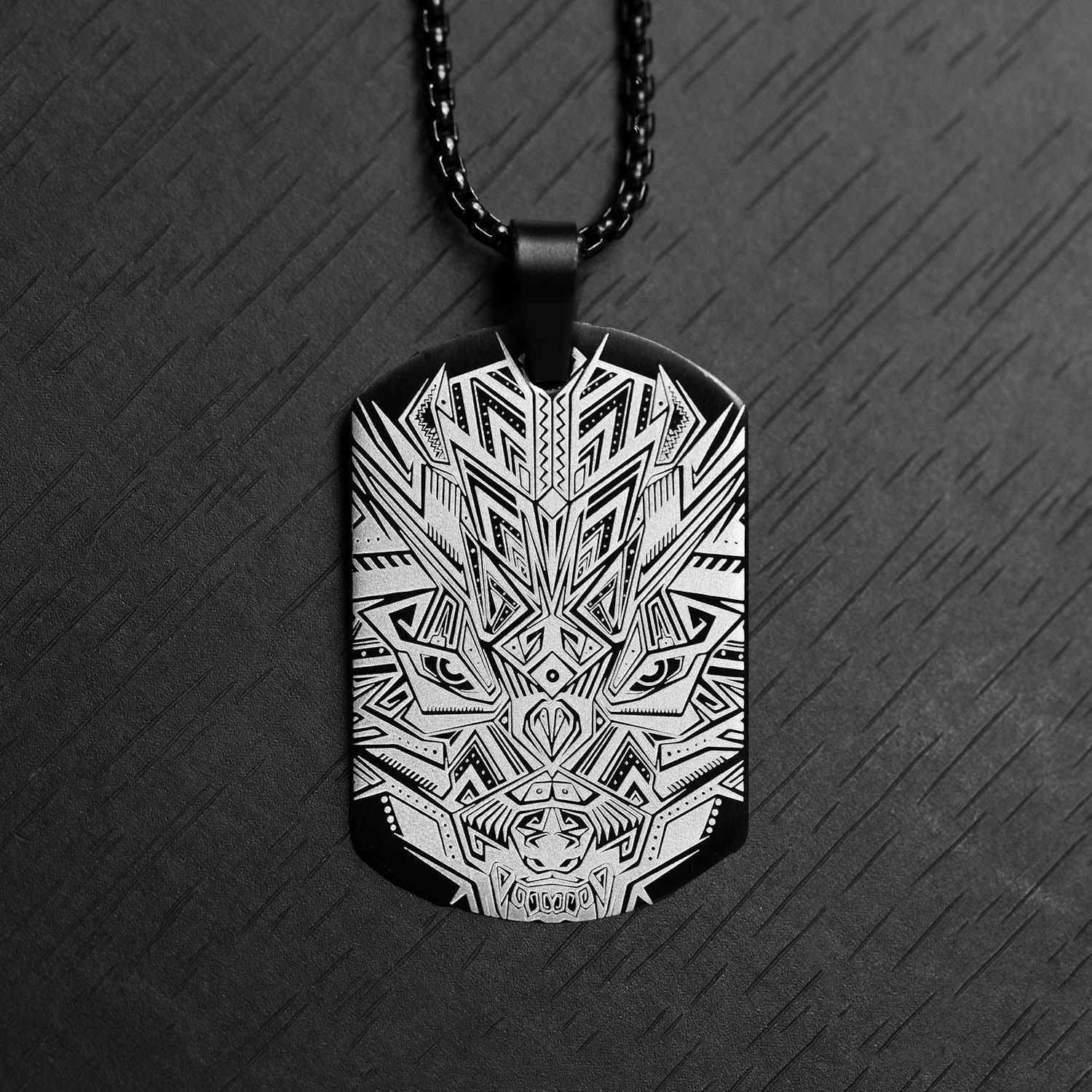 Tribal Dragon Army Dog Tag Necklace Black