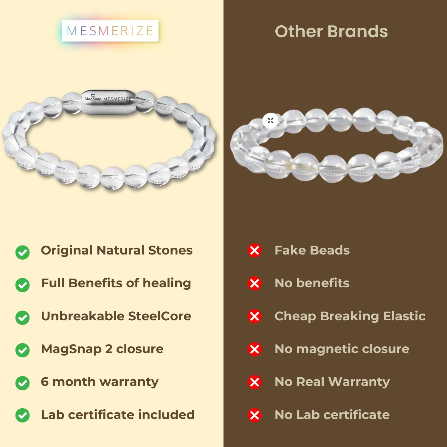 Natural Stone Jewellery Bracelet Clear Quartz MagSnap