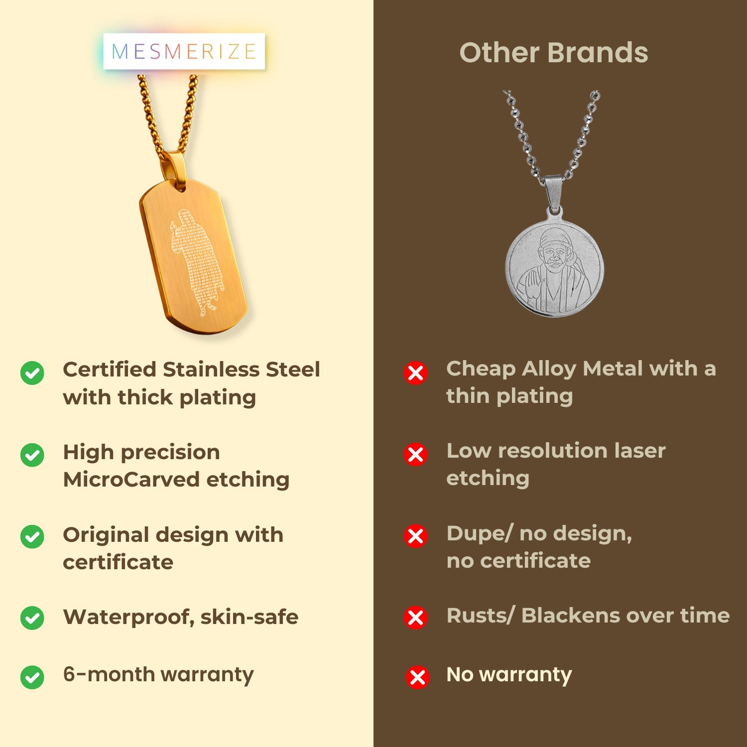 Om Sai Ram Inlay MicroCarved Tag Necklace Gold