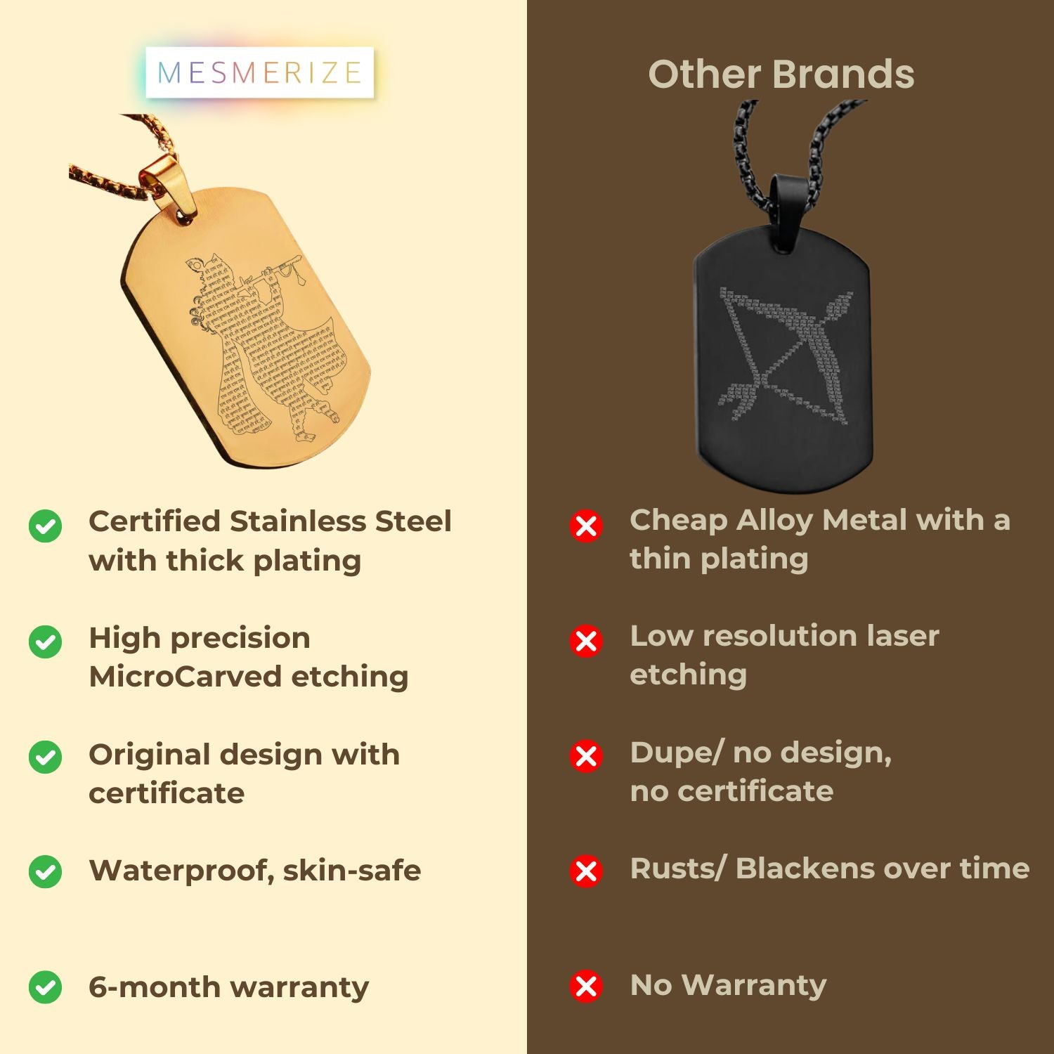 Micro Carved Krishna Tag Necklace Gold