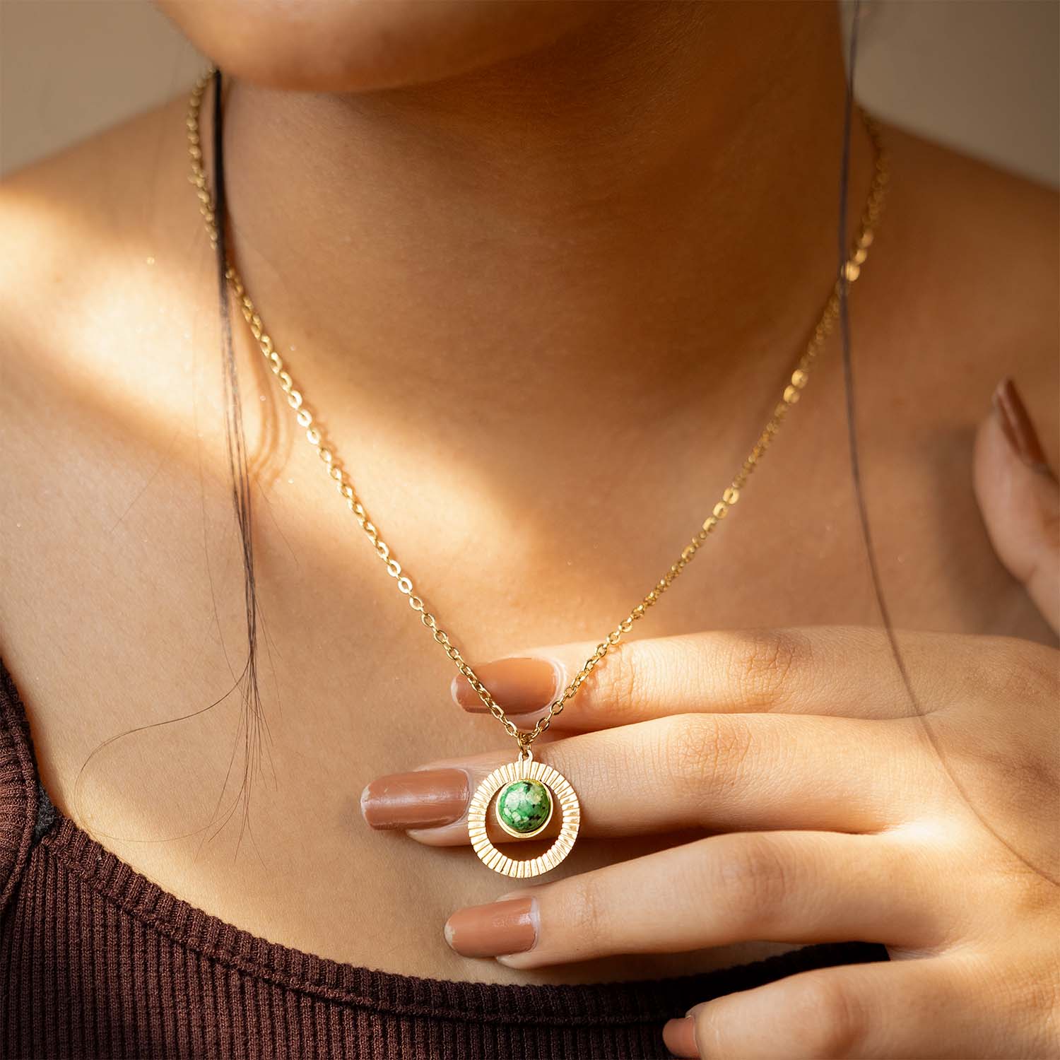 Valentina Pave Gold Necklace with Emerald Stone