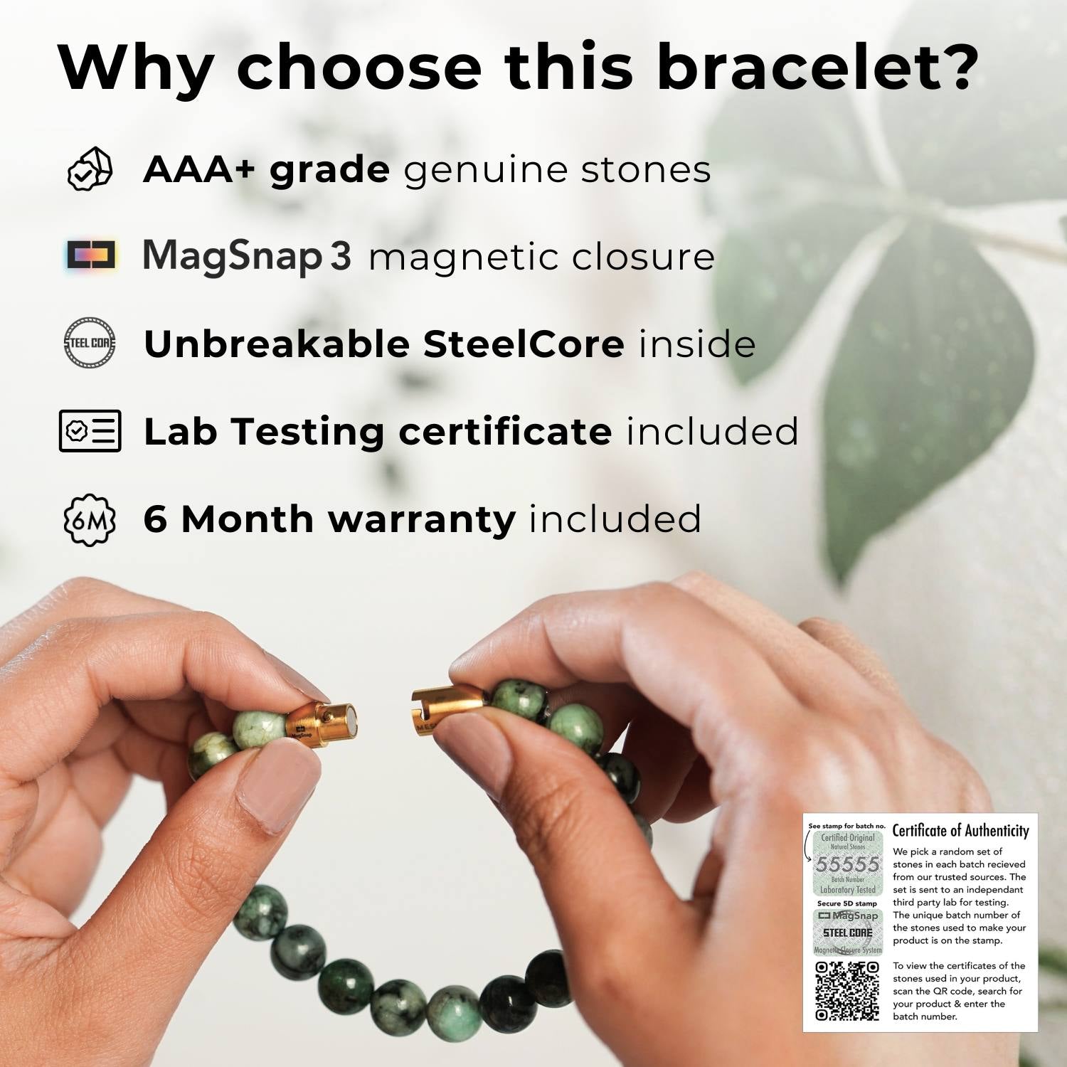 925 Sterling Silver Aegis Evil Eye Natural Stone Bracelet with Magsnap2