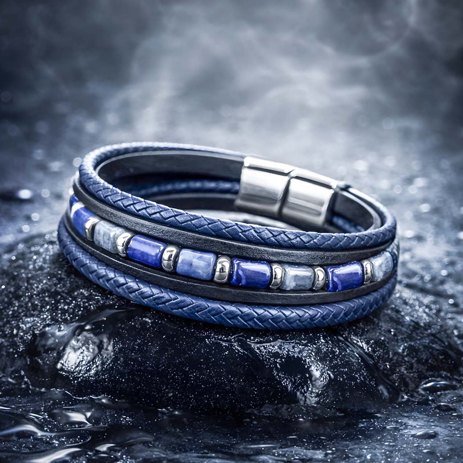 Wisdom Lapis Barrel Bead NeoLeather Bracelet With MagSlide