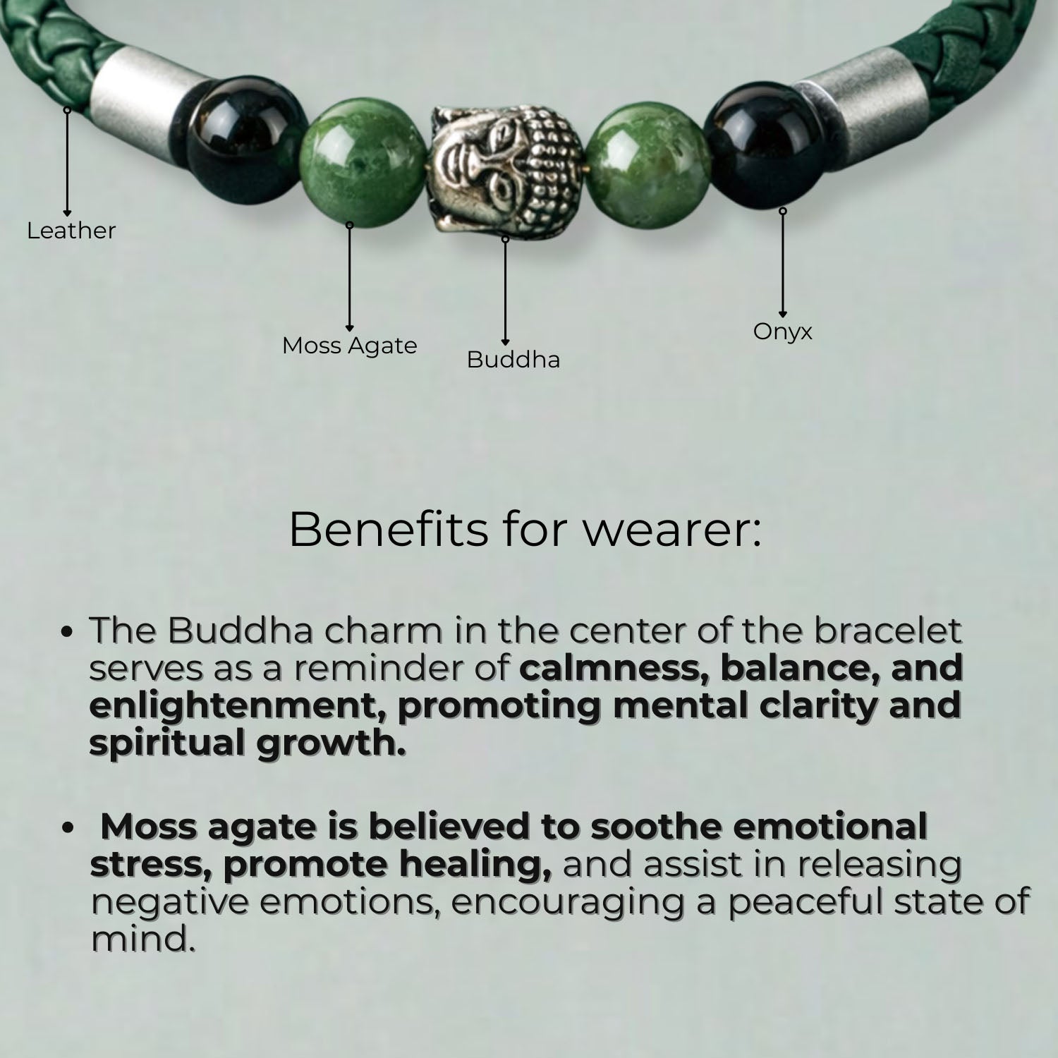 Zen Moss Agate Natural Stone NeoLeather Bracelet With MagSnap2