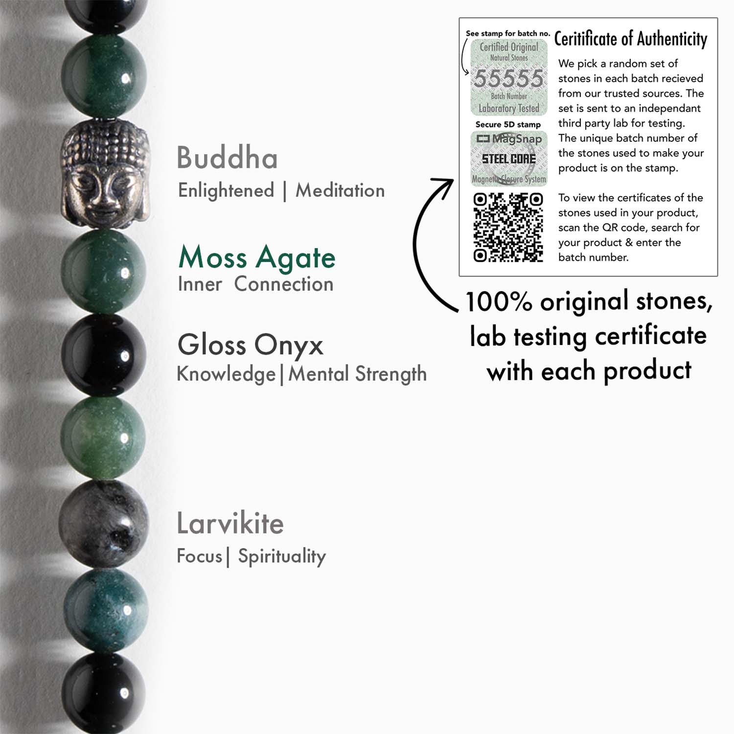 Natural Stone Jewellery Zen Moss Agate Natural Stone Natural Stone Buddha Bracelet With Magsnap