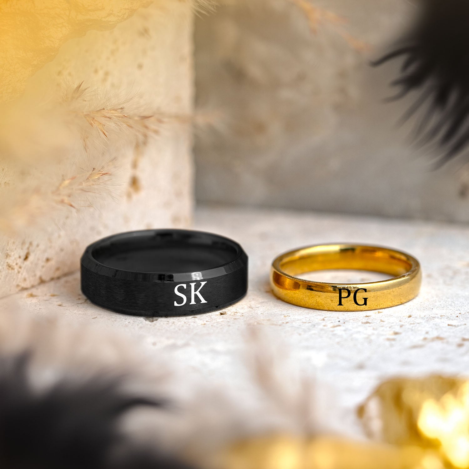Personalised Black and Gold Couple Ring Mesmerize India