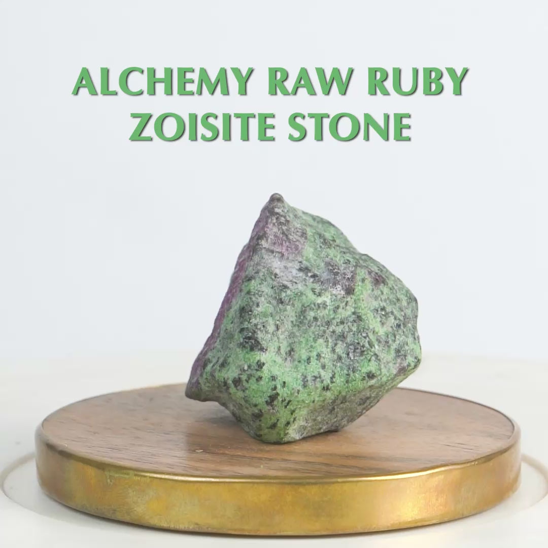 Alchemy Raw Ruby Zoisite Stone With Mango Wood Coaster