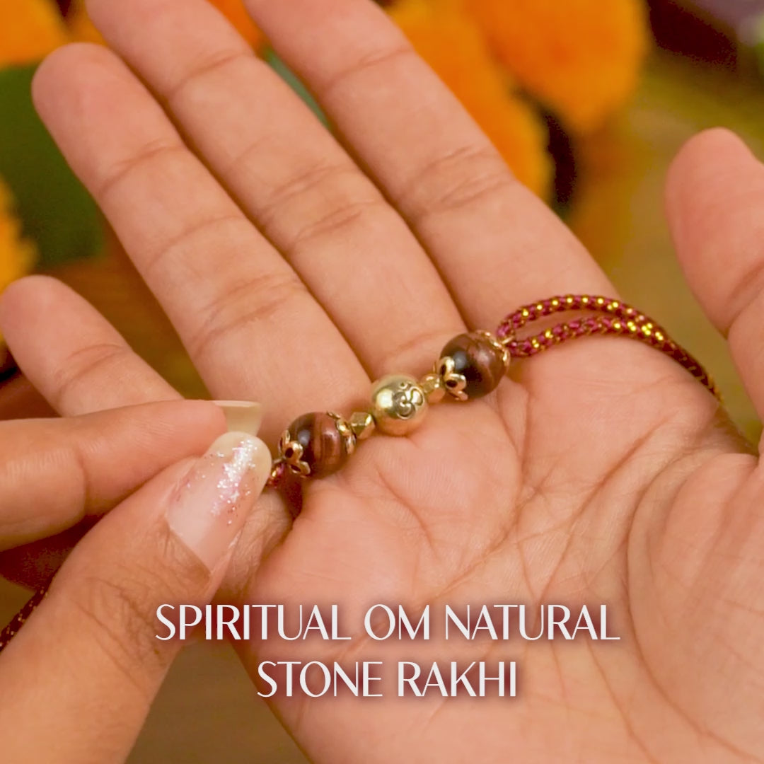 925 Sterling Silver Spiritual Om Natural Stone Rakhi