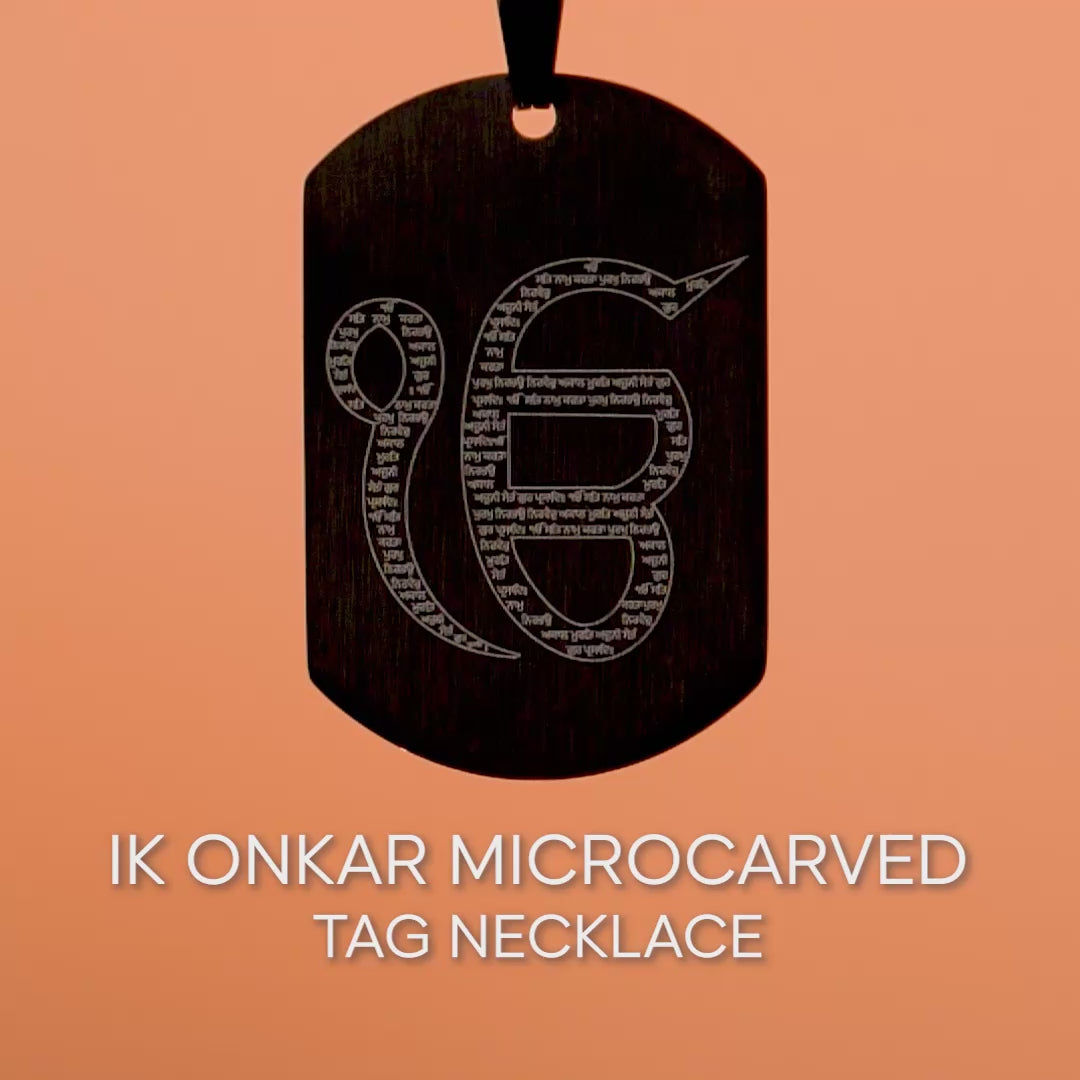 Ik Onkar MicroCarved Tag Necklace Black