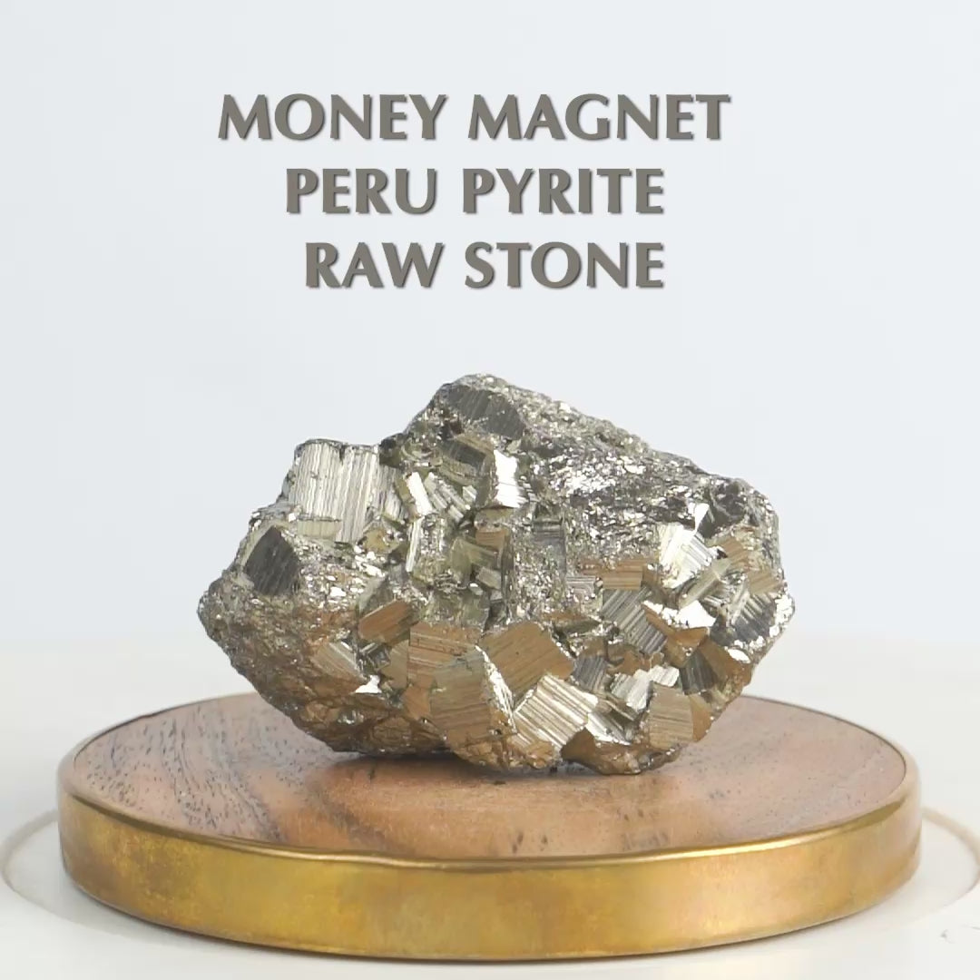 Money Magnet Peru Pyrite Raw Stone With Mango Wood Coaster