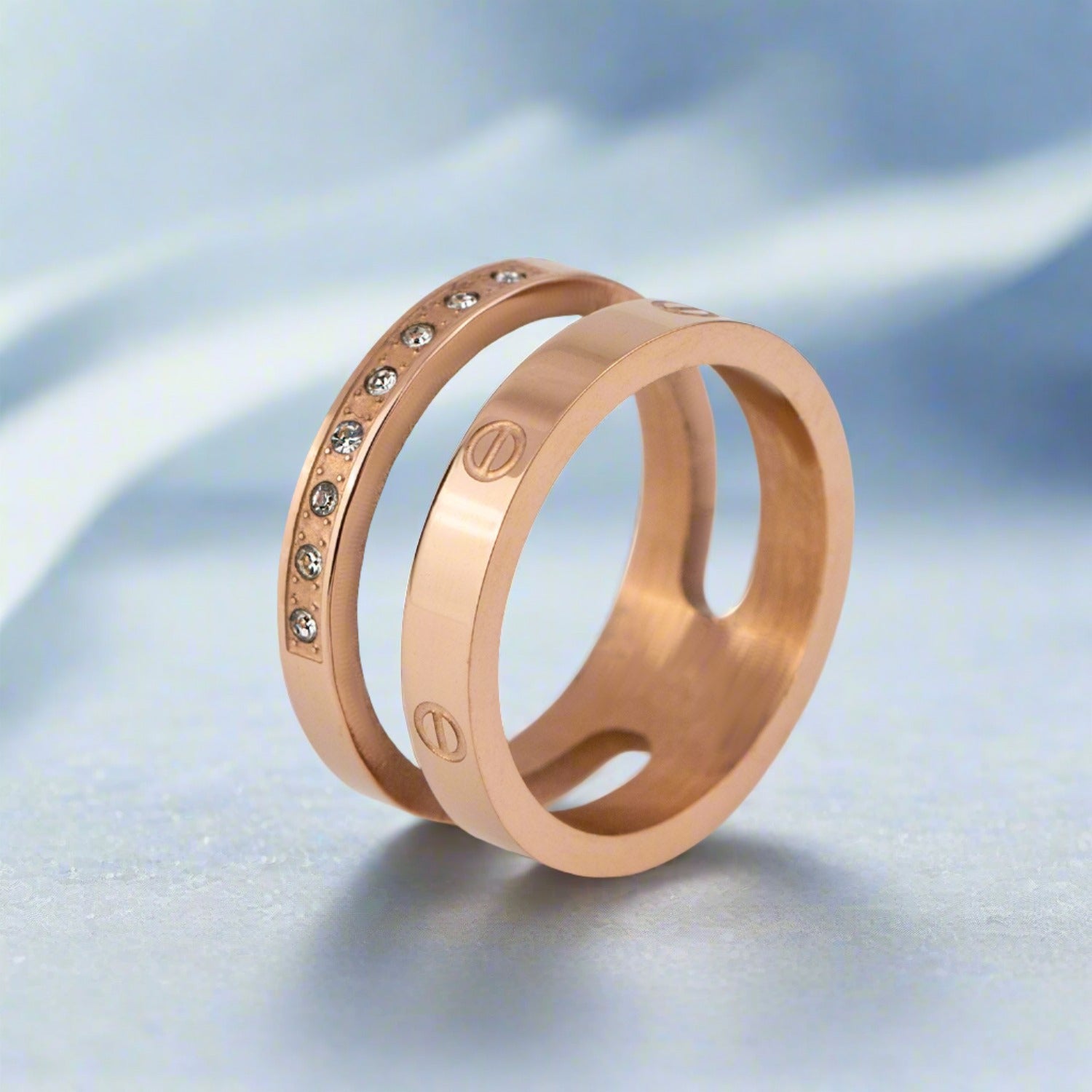 W Premium Jewellery Rose Gold Dual Layer Diamond Ring