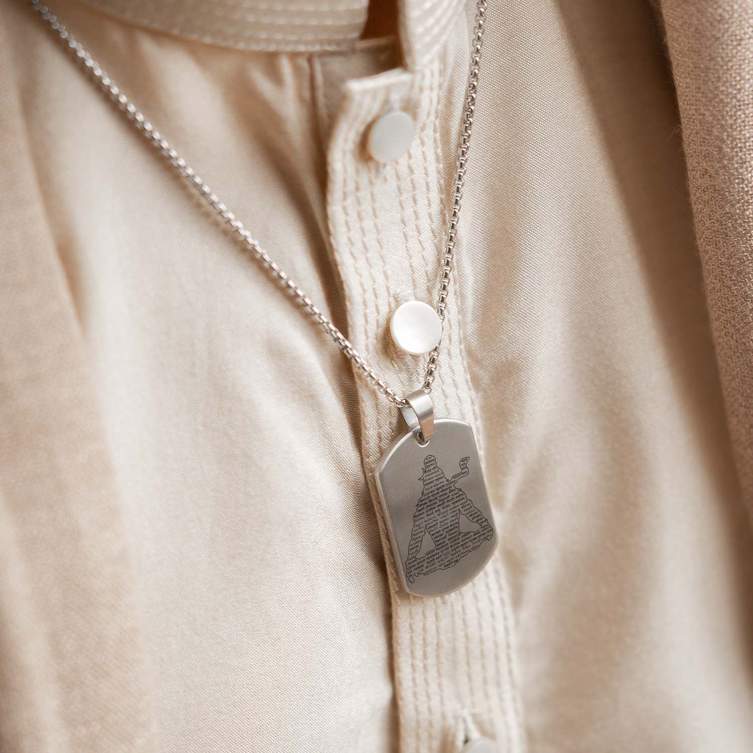 Mahadev Jyotirling MicroCarved Tag Necklace Silver