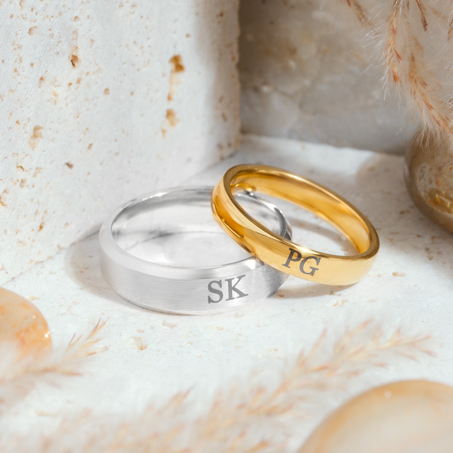 Personalised Silver and Gold Couple Ring Mesmerize India
