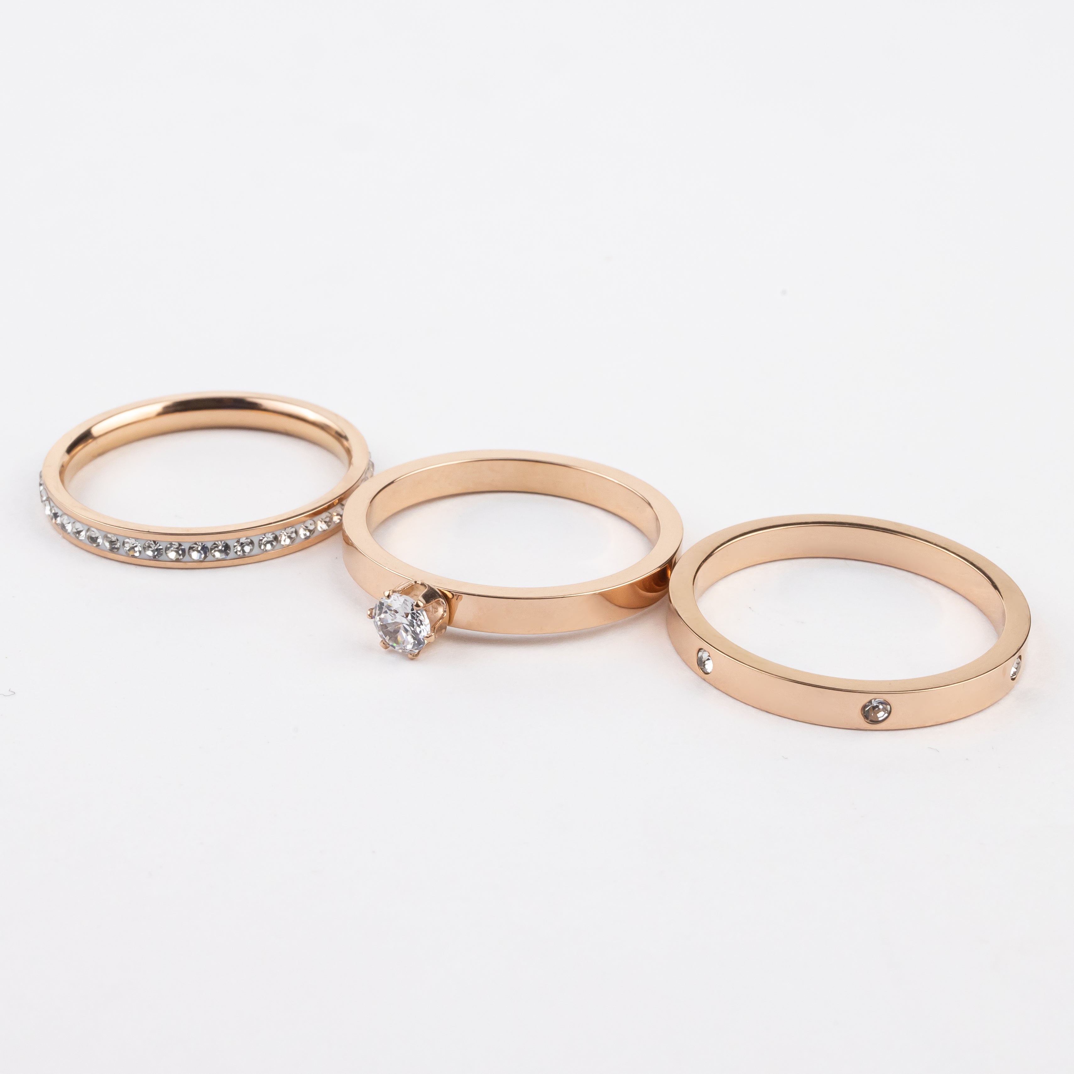 W Premium Jewellery Stackable Rose Gold Diamond Rings (Pack of 3)