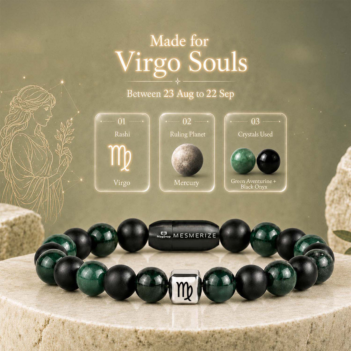 Virgo (Kanya) Zodiac Stone Bracelet with MagSnap 2
