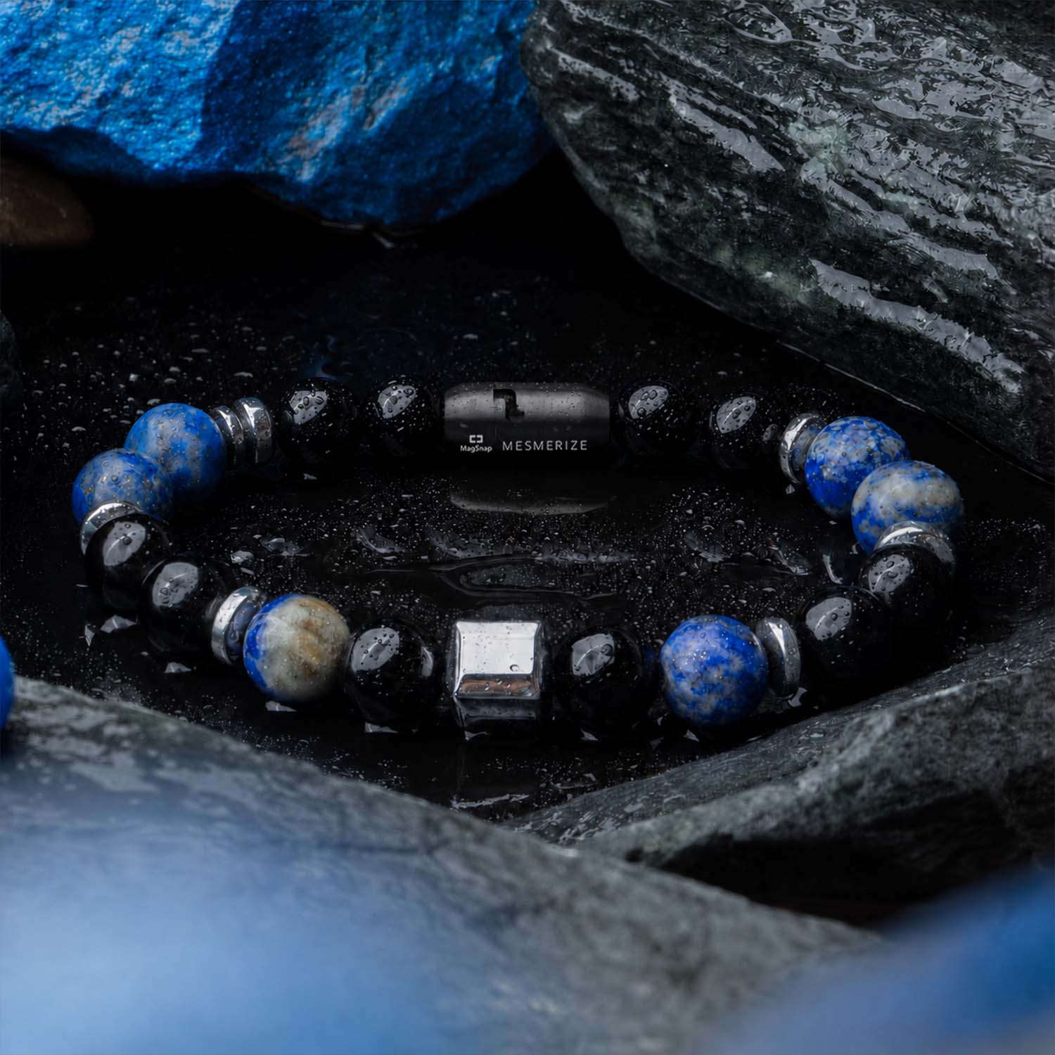 Personalised Knowledge Gloss Onyx And Lapis Lazuli Natural Stone Brace