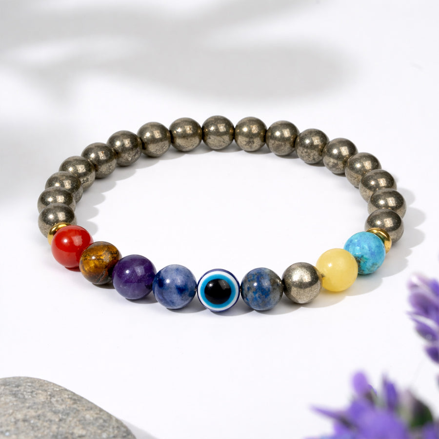 Money Magnet Pyrite 9 Chakra Natural Stone Bracelet