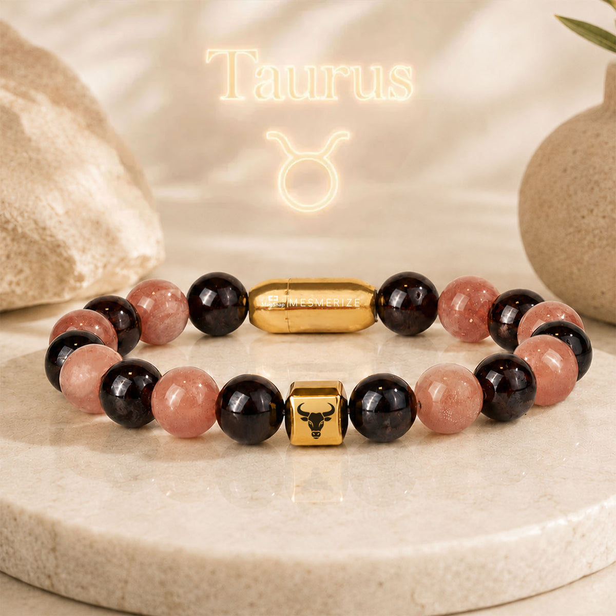 Taurus (Vrishabh) Zodiac Stone Bracelet with MagSnap