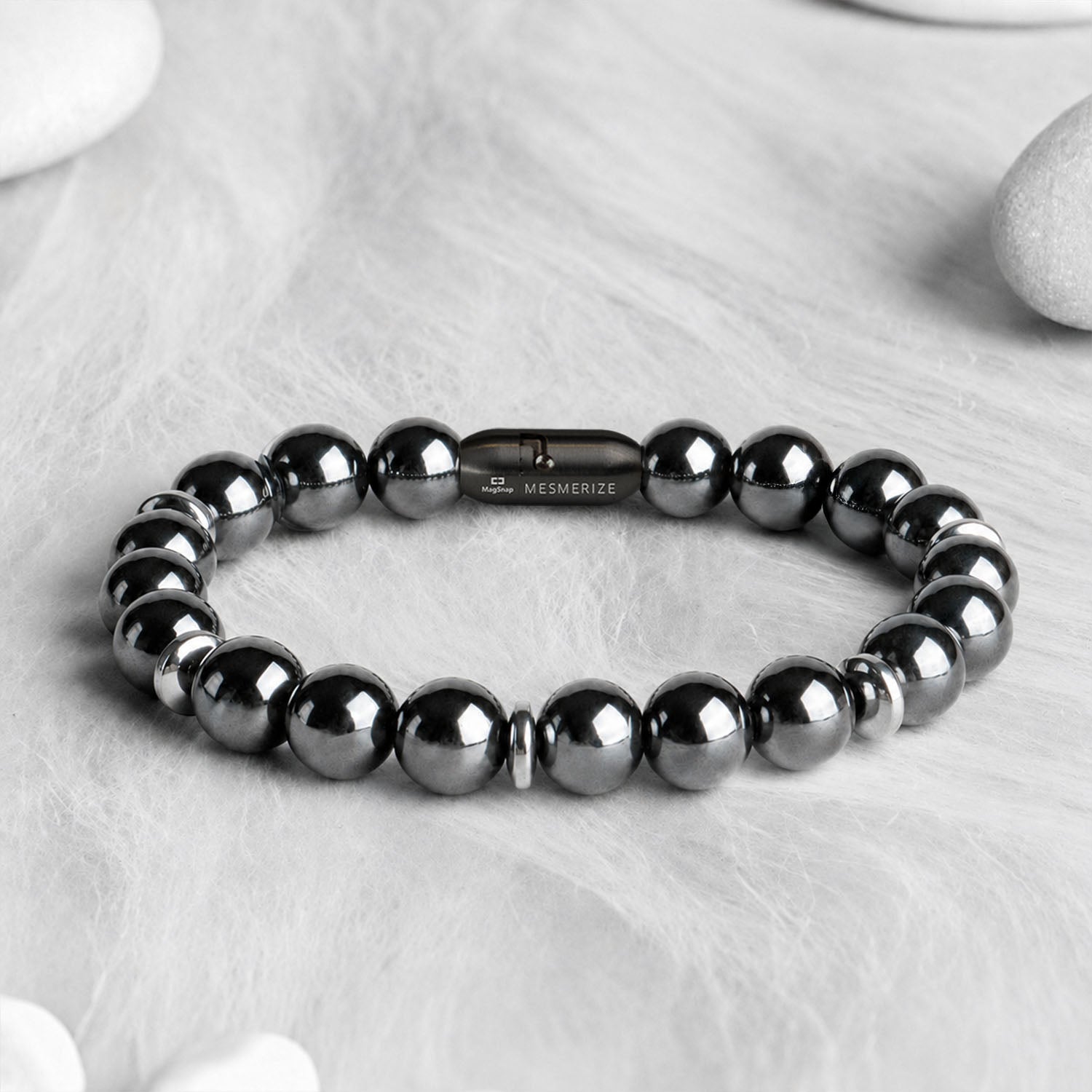 Mystic Grey Hematite Natural Stone Bracelet with MagSnap 2
