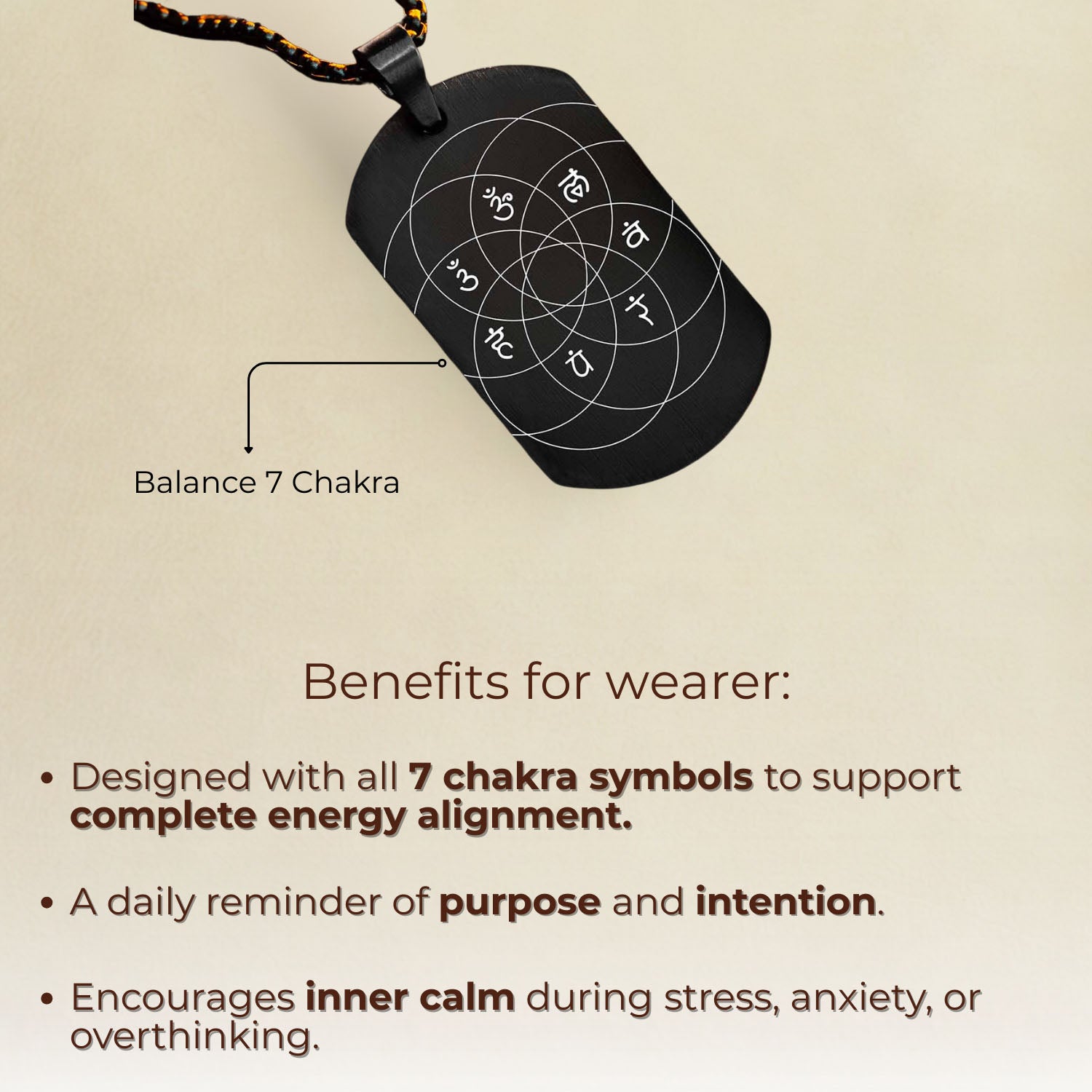 Balance 7 Chakra Tag Necklace Black