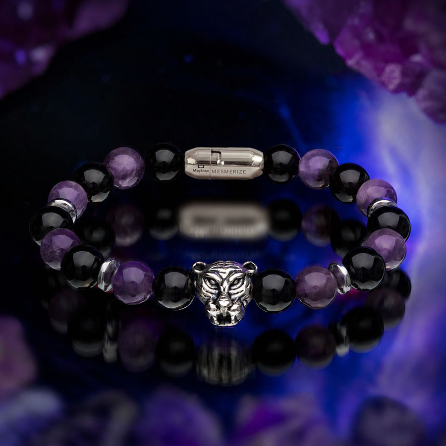 Wellness Gloss Onyx and Amethyst Natural Stone Bracelet With Magsnap 4