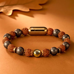 925 Sterling Silver Spiritual Trishul Pyrite Natural Stone Bracelet with MagSnap