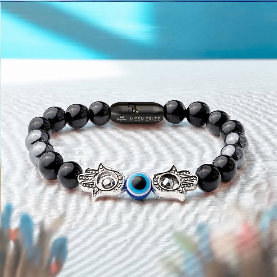 Protective Evil Eye Hamsa Natural Stone Bracelet with Magsnap