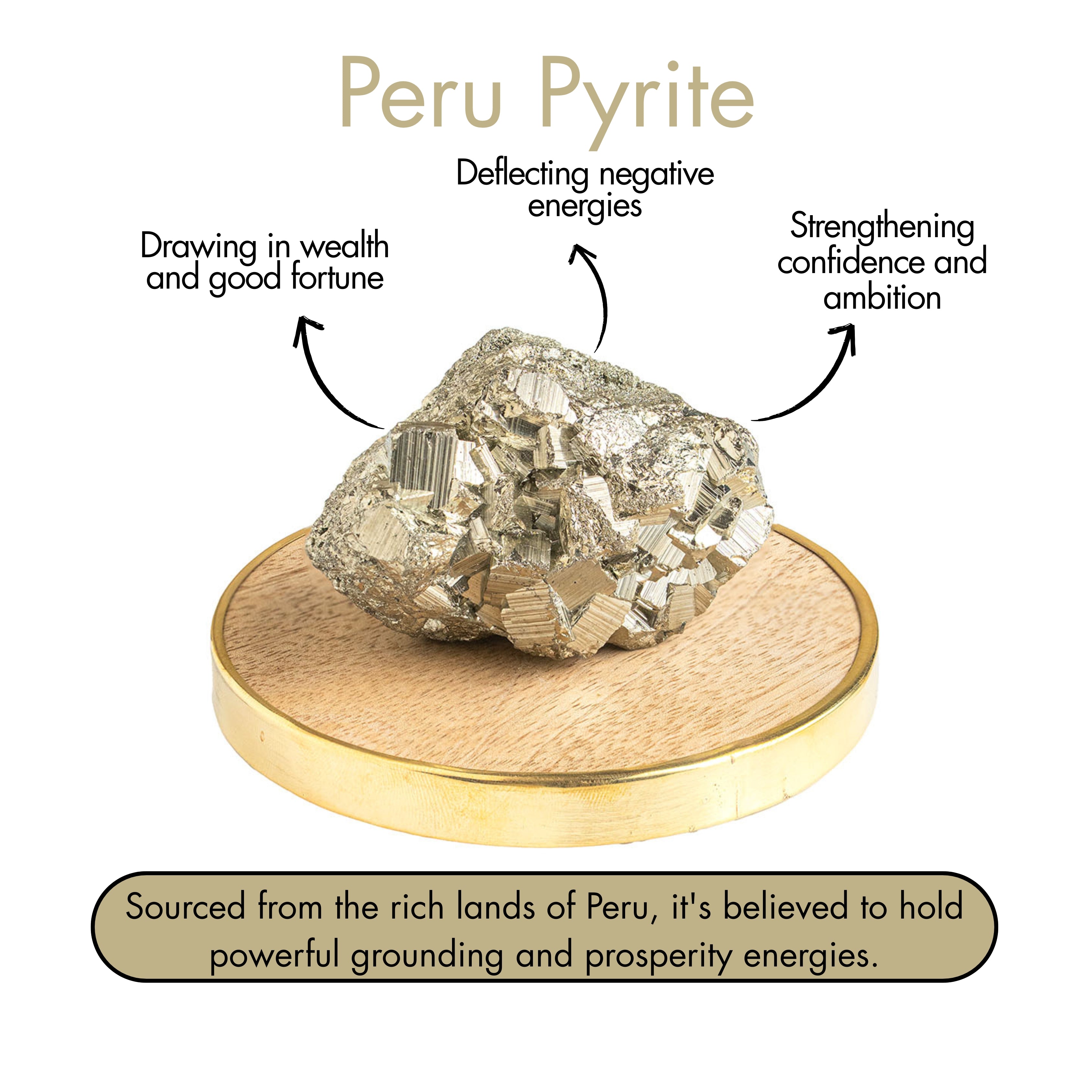 Money Magnet Peru Pyrite Raw Stone With Mango Wood Coaster