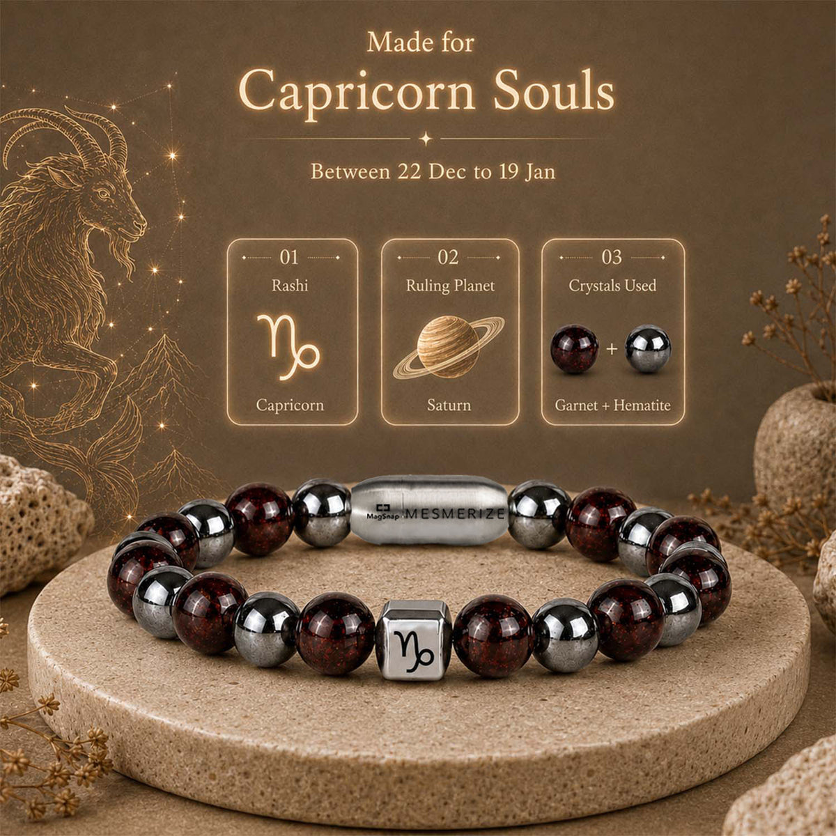 Capricorn (Makar) Zodiac Stone Bracelet with MagSnap 2