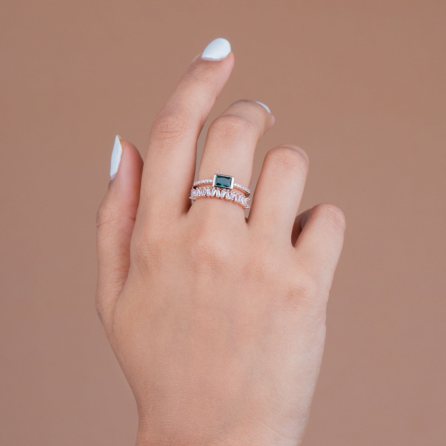W Premium Jewellery Rose Gold Emerald Crystal Adjustable Ring