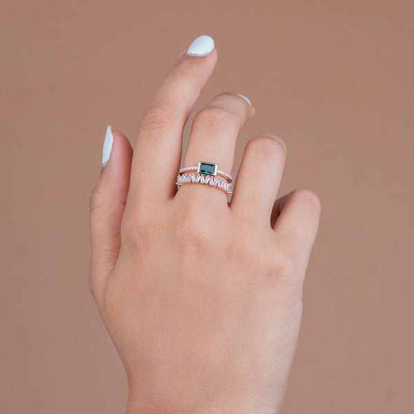 Rose Gold Emerald Crystal Adjustable Ring